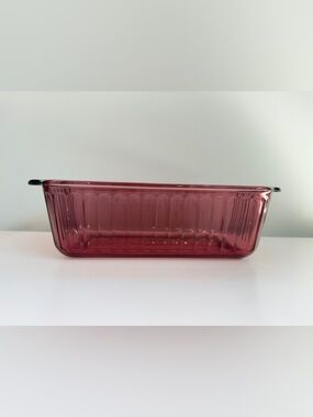 Vintage Pyrex Cranberry Ribbed Glass Loaf Baking Dish 1.5 Q #213 USA Collectible